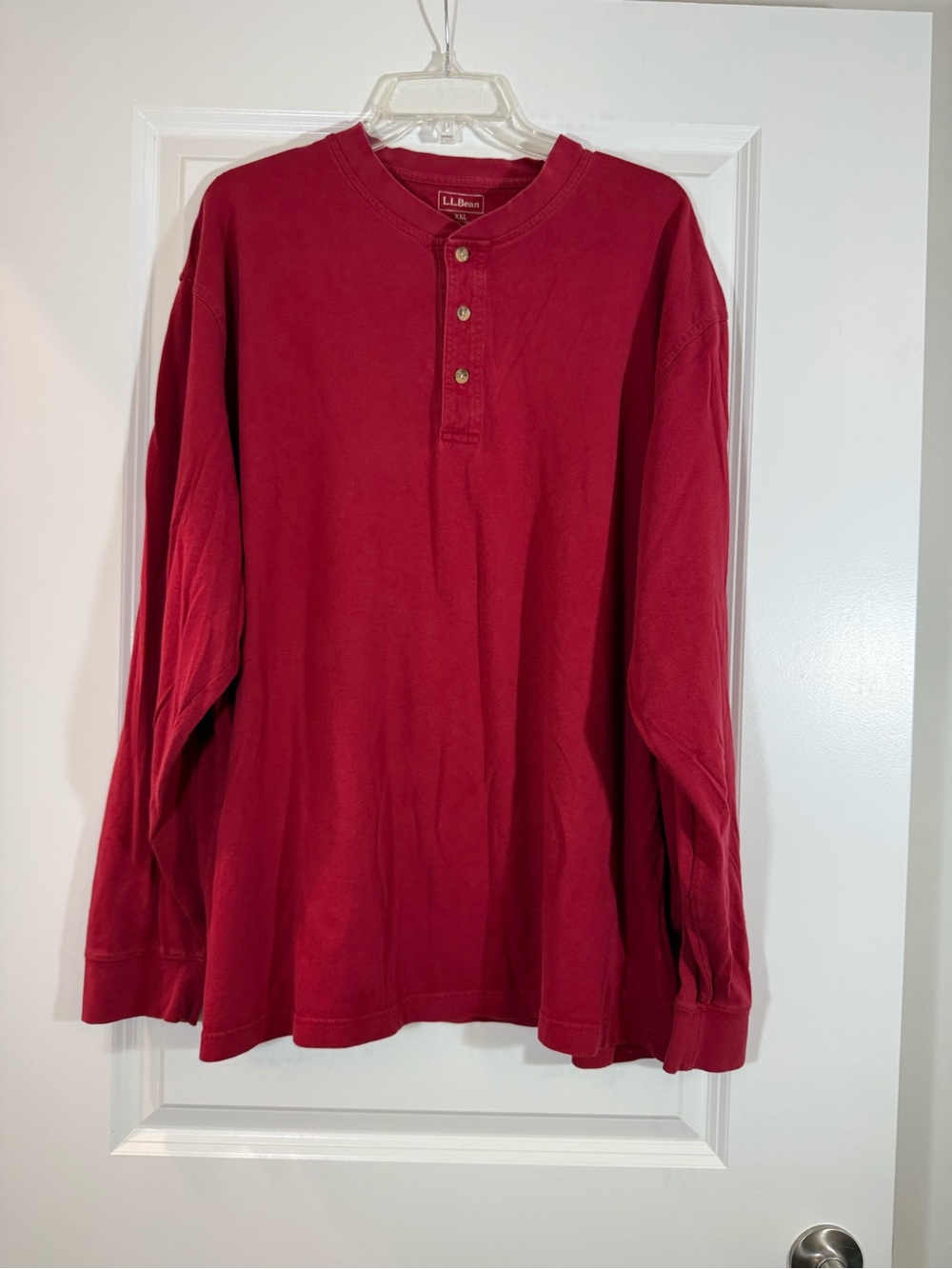 L.L. Bean Men’s XXL Red Long Sleeve Henley Shirt 100% Cotton